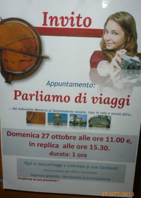 ABACO VIAGGI: PARLIAMO DI VIAGGI – CODROIPO (UD) 27 ott 13 – SAN VITO T (PN) 9 nov 13