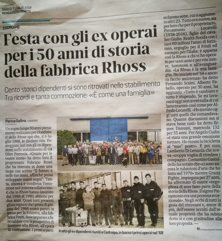 RHOSS, storica fabbrica, compie 50 anni. 6 luglio 2018